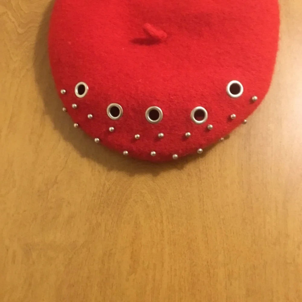 Red Studded Wool Beret hat